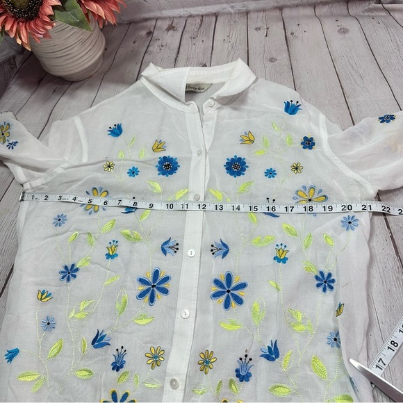 David Brooks Floral Embroidered sheer White  Button-Down Shirt sz (L) - Picture 6 of 7